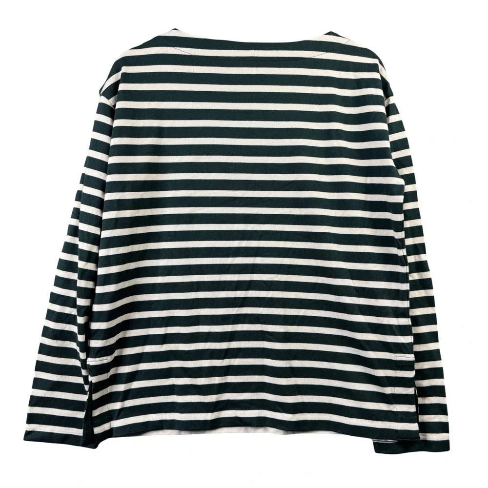 Boden Women's Dark Green and White Striped Long Sleeve Tee - Picture 2 of 9